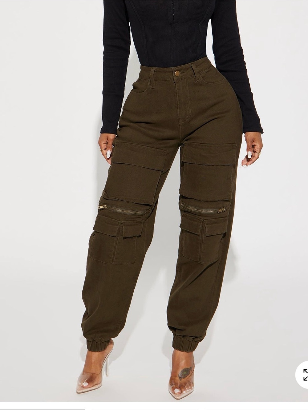 Fashion Nova Dark Olive Cargo Jogger Pants